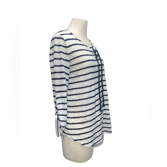PLEIONE | WOMENS TIE NECK MID SLEEVE STRIPED PULLOVER LIGHT WEIGHT SHIRT SZ XL - Picture 6 of 6